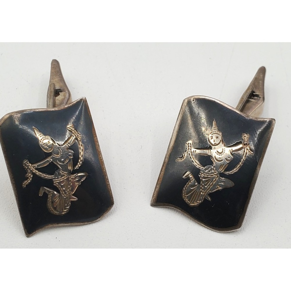 Vtg Sterling Silver Signed Siam Cuff Links 10g